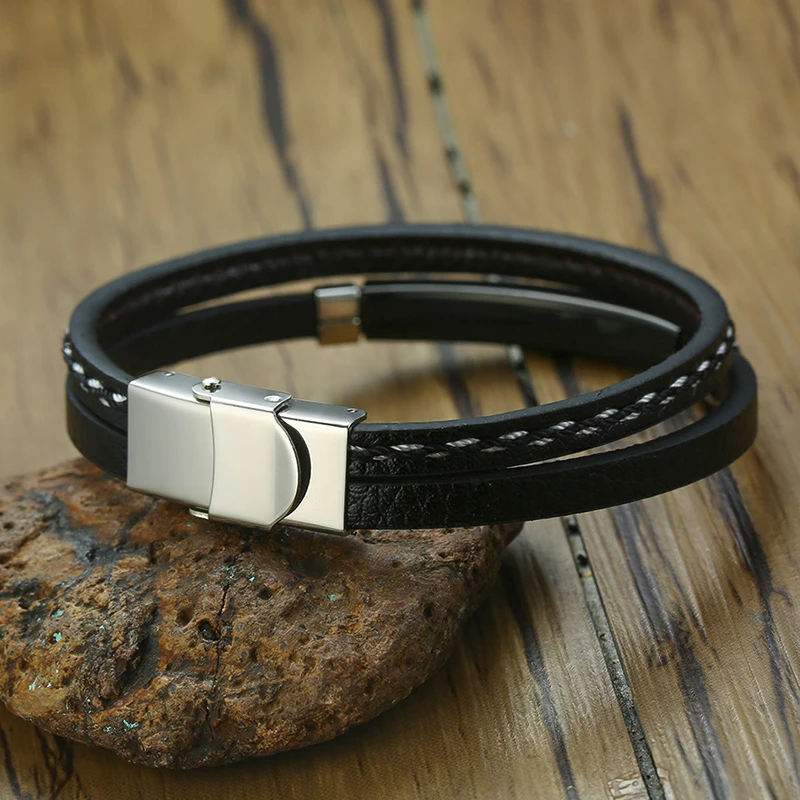 Pulseira de Couro Legítimo com Detalhes em Aço Inoxidável - Imagem 4