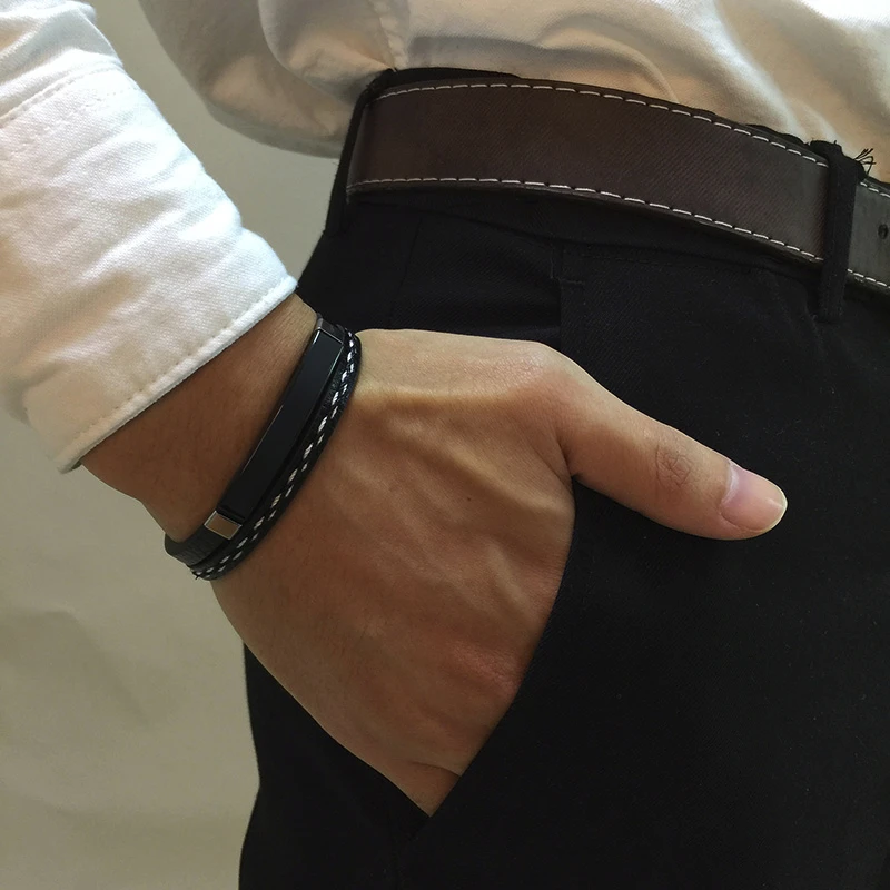 Pulseira de Couro Legítimo com Detalhes em Aço Inoxidável - Imagem 3