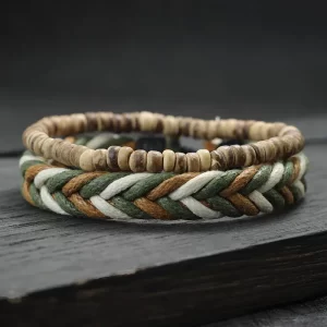 Conjunto de Pulseiras Masculinas – Madeira e Pedras Naturais