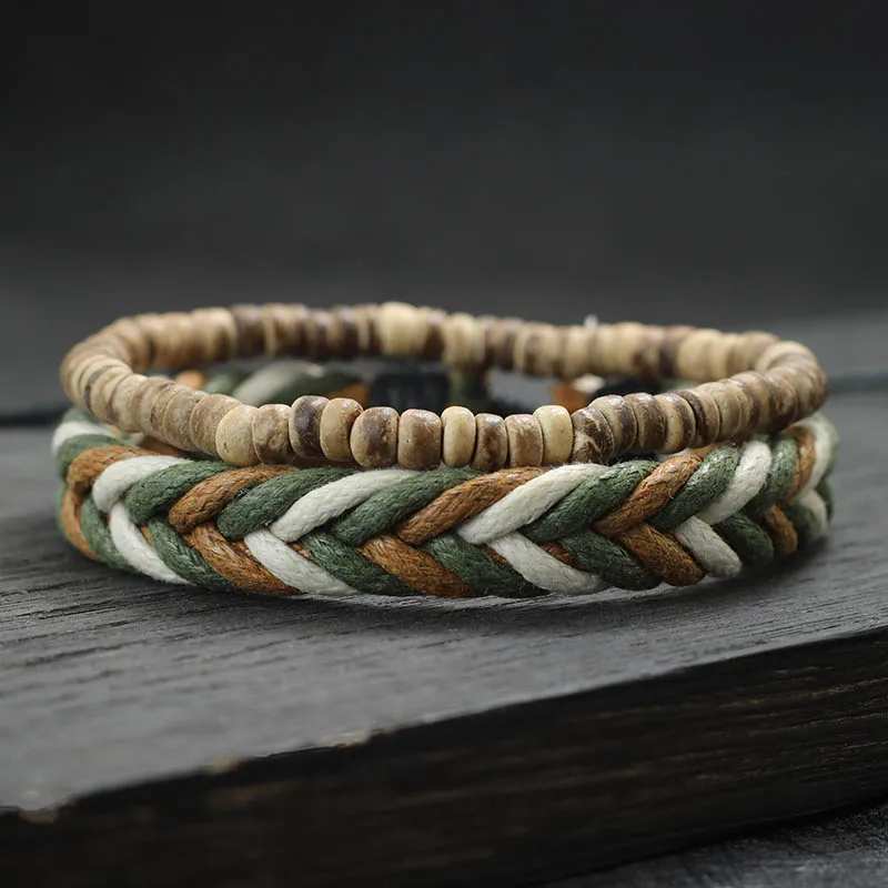 Conjunto de Pulseiras Masculinas – Madeira e Pedras Naturais
