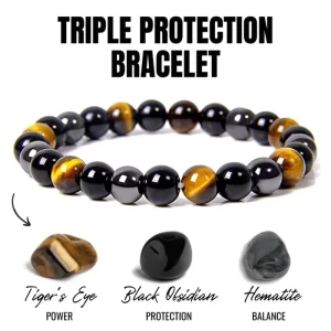 Pulseira natural preto obsidiana hematita olho de tigre