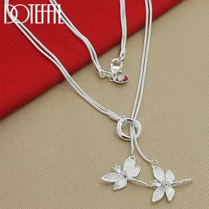 Corrente De Cobra 925 Sterling Silver Pingente duas libélulas