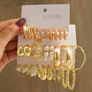 Conjunto de brincos de pérola geométrica vintage, cor dourada, fio de metal, brincos pendurados quadrados, redondos para mulheres