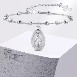 Pulseira de Rosário para Mulheres e Meninas, Aço Inoxidável