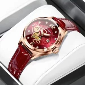 Relógio feminino Poedagar 310 casual à prova d'água luminosa pulseira de couro