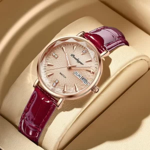 Relógio Poedagar modelo 312 ultra-fino pulseira de couro à prova d água