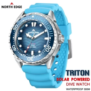 Relógio North Edge Triton movido a energia solar, caixa aço inoxidável à prova d'água 300m