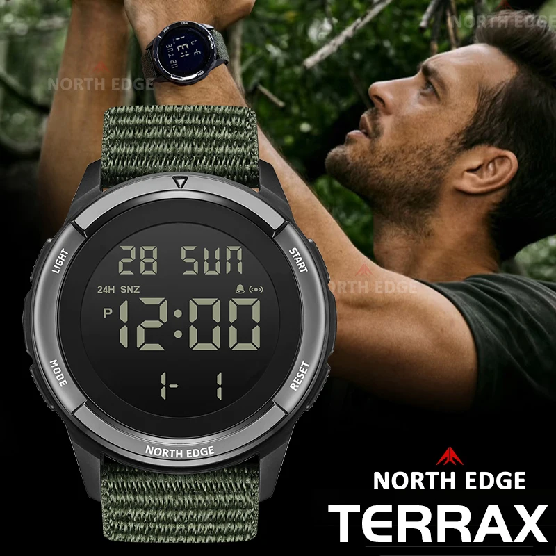 Relógio North Edge terax digital à prova d'água 50m cronômetro, contagem regressiva, luz