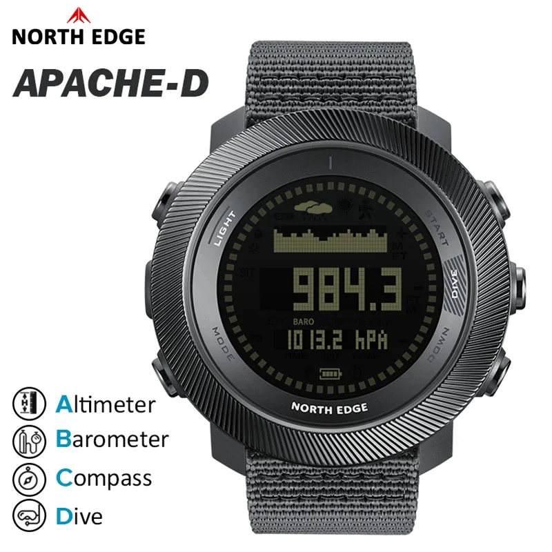 Relógio North Edge novo APACHE-D relógio digital de mergulho livre, altitude, barômetro, bússola, horário mundial, à prova d'água 100m
