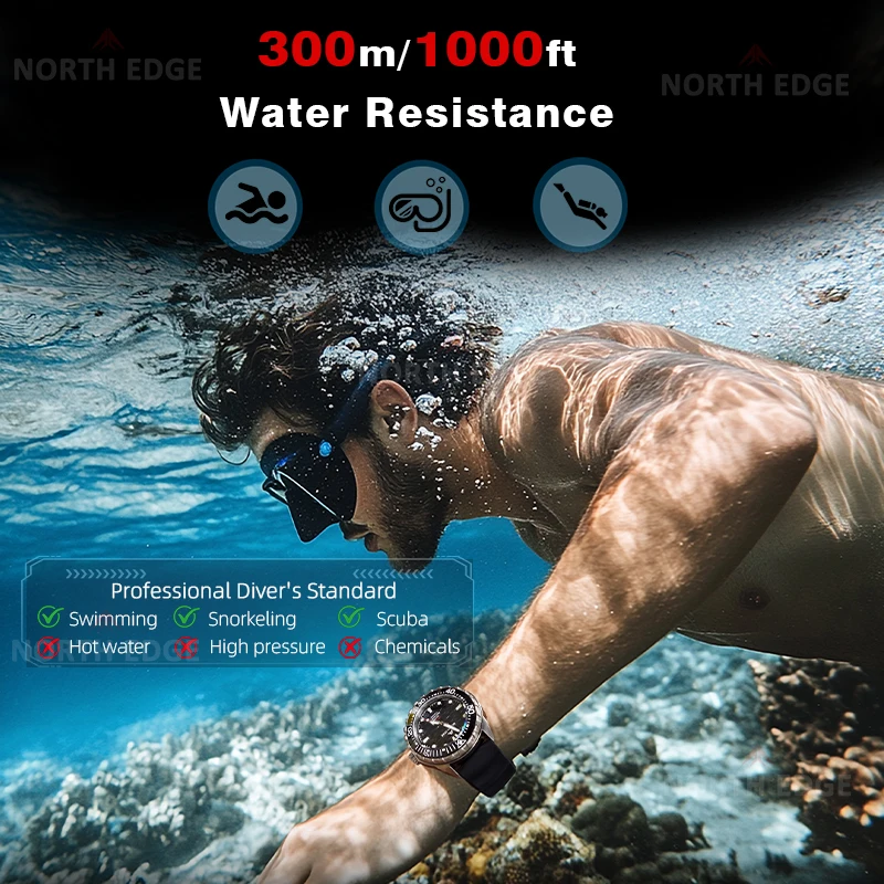 North edge 2025 novo + triton-ti titânio movido a energia solar relógio de mergulho luxo relógios de quartzo para homem 300m à prova dwaterproof água 180 + dia potência - Imagem 4