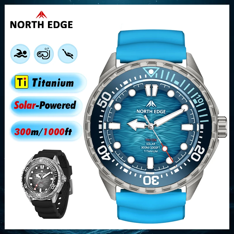 North edge 2025 novo + triton-ti titânio movido a energia solar relógio de mergulho luxo relógios de quartzo para homem 300m à prova dwaterproof água 180 + dia potência