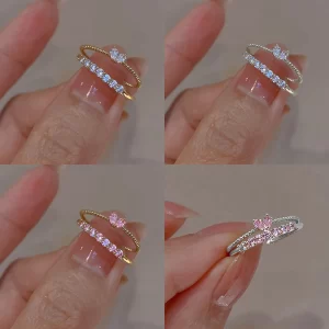 Kit Anéis Coração de Cristal – Duo Delicado Feminino